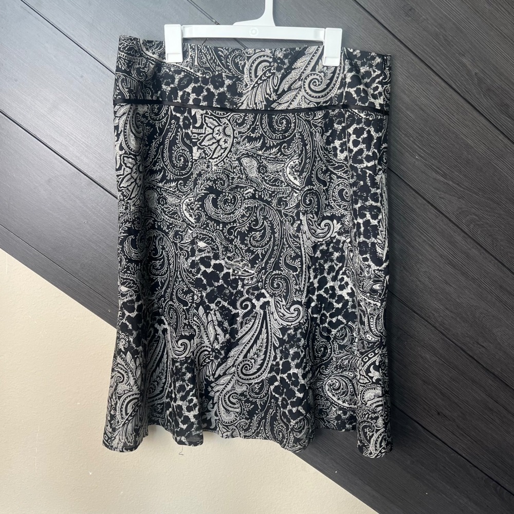 Pendleton Women's Wool Silk Paisley A-Line Midi Skirt Size 18 Black Beige
